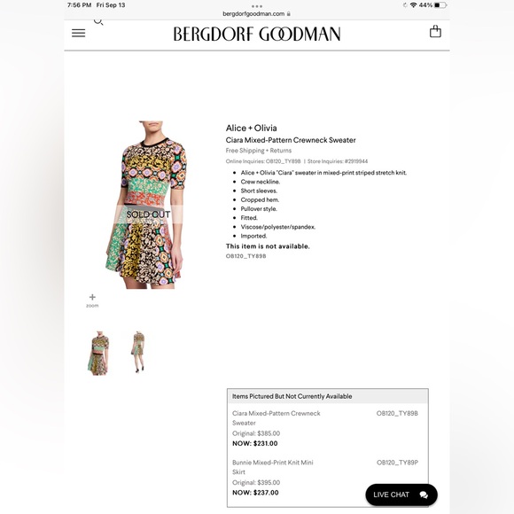 ALICE + OLIVIA SET / Ciara mixed crewneck sweater, BUNNIE minced knit skirt - Picture 2 of 3